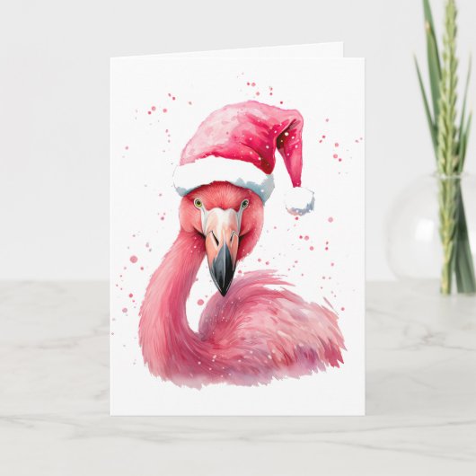 Grappige flamingo kerstman hoed vrolijk tropisch K Kaart (Voorkant)