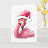 Grappige flamingo kerstman hoed vrolijk tropisch K Kaart (Gele Bloem)