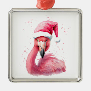 Grappige flamingo kerstman hoed vrolijk tropisch K Metalen Ornament