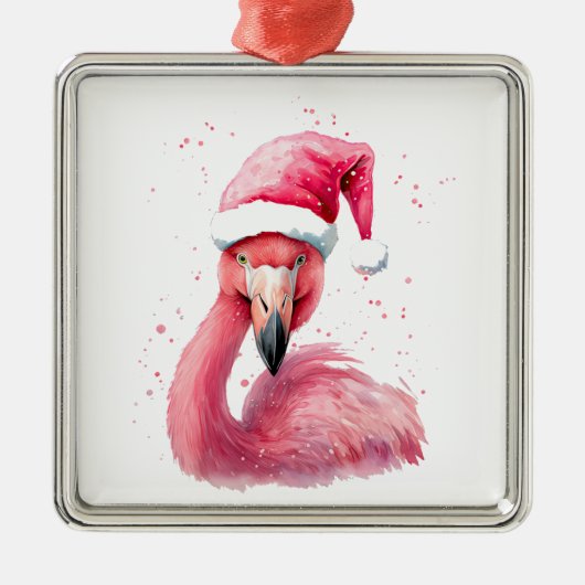 Grappige flamingo kerstmuts Vrolijk tropisch kerst Metalen Ornament (Voorkant)