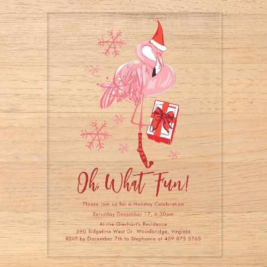 Grappige Flamingo Kerstvakantie Feest Acryl Uitnodigingen (Voorkant)