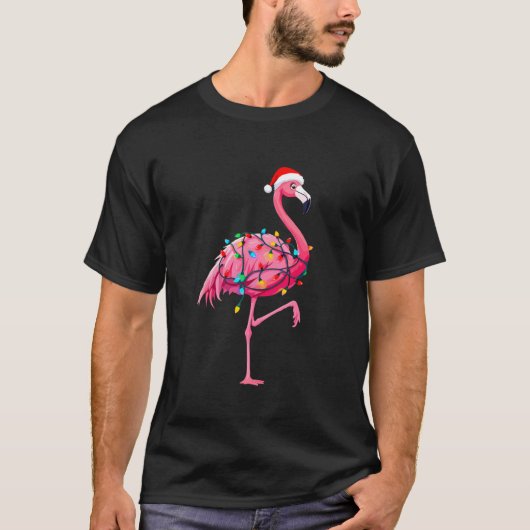 Grappige Flamingo Kerstverlichting Xmas Feestdagen T-shirt (Voorkant)
