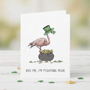 Grappige Flamingo Kus Me Ik Ben Iers St. Patrick's Kaart