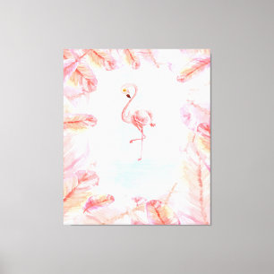 Grappige Flamingo liefhebbers   Flamingo Feather P Canvas Afdruk