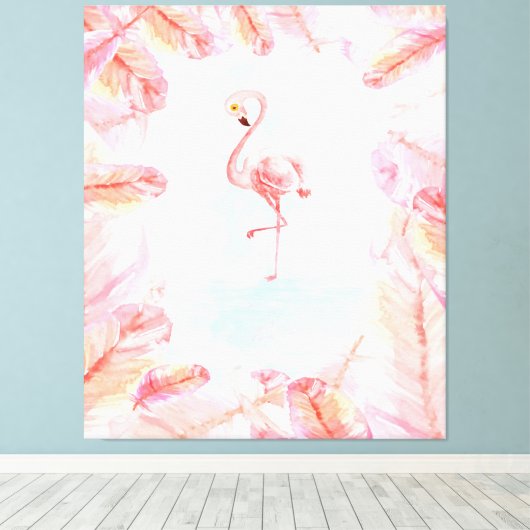 Grappige Flamingo liefhebbers | Flamingo Feather P Canvas Afdruk (Insitu (Houten vloer))