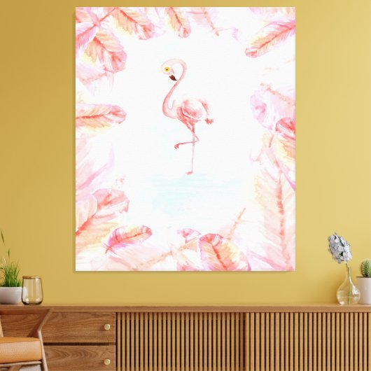 Grappige Flamingo liefhebbers | Flamingo Feather P Canvas Afdruk (Insitu (Woonkamer))