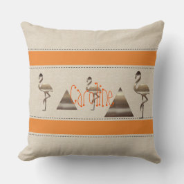 Grappige Flamingo Linnen Sinaasappel Strepen Tekst Kussen