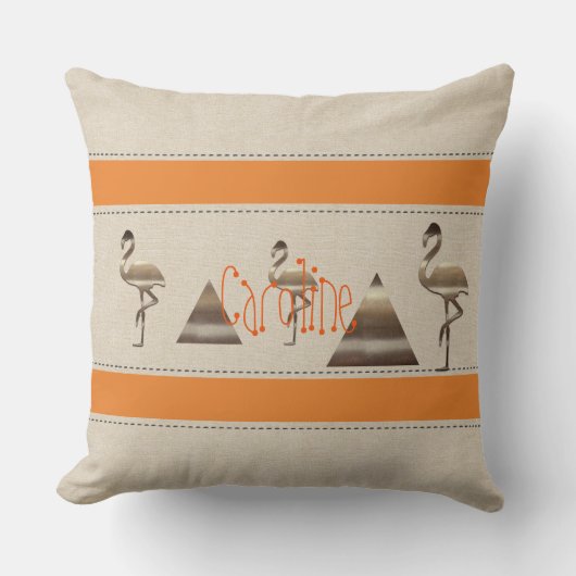 Grappige Flamingo Linnen Sinaasappel Strepen Tekst Kussen (Voorkant)