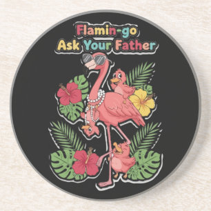 Grappige Flamingo Moeder Vraag Uw Vader Retro Trop Zandsteen Onderzetter