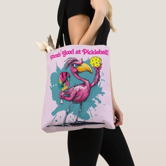 Grappige Flamingo Pickleball Tote Bag (Dichtbij)