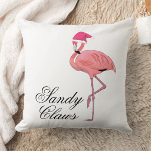 Grappige Flamingo Santa Claus Strand Kerstmis Kussen