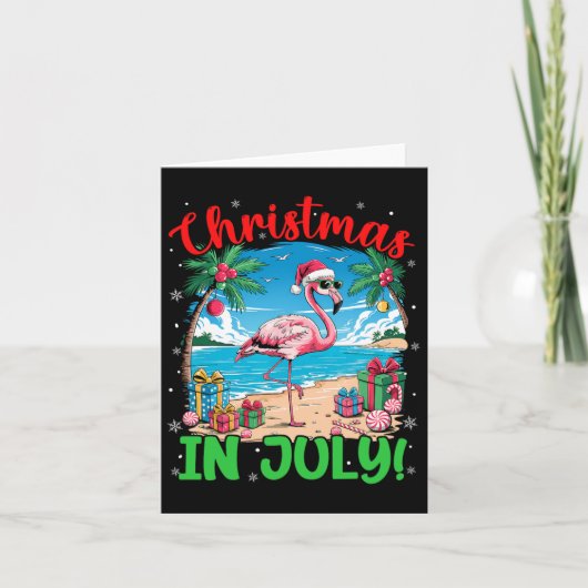 Grappige Flamingo Santa Hat Kerstmis in juli Beach Kaart (Voorkant)