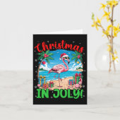 Grappige Flamingo Santa Hat Kerstmis in juli Beach Kaart (Gele Bloem)