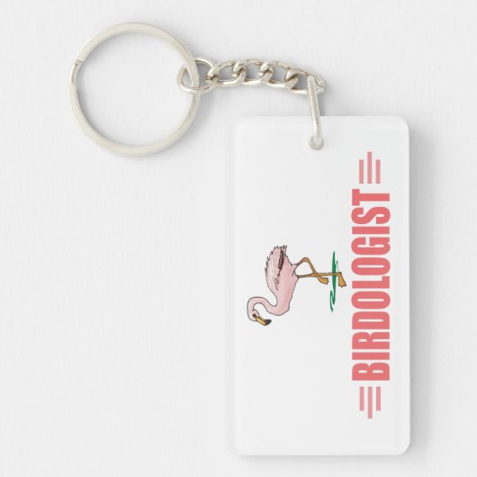 Grappige Flamingo Vogelspotten Sleutelhanger (Voorkant)