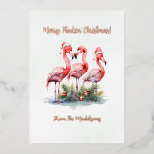 Grappige Flamingo Vrolijke Flockin' Kerstmis Folie Feestdagenkaart (Voorkant)