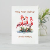 Grappige Flamingo Vrolijke Flockin' Kerstmis Folie Feestdagenkaart (Staand Voorkant)