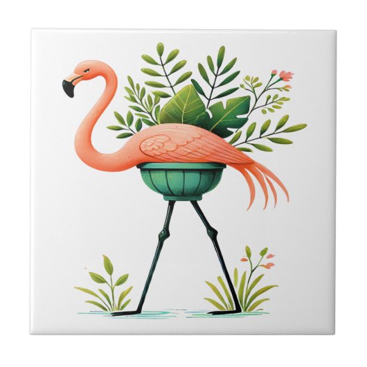 Grappige flamingo's en Planten Tegeltje (Voorkant)