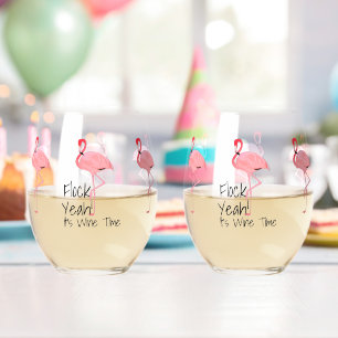 Grappige flamingo's kudde ja wijn tijd wijnglas zonder voet