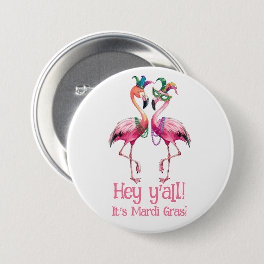 Grappige Flamingo's Mardi Gras Feest Ronde Button 7,6 Cm (Voorkant /achterkant)