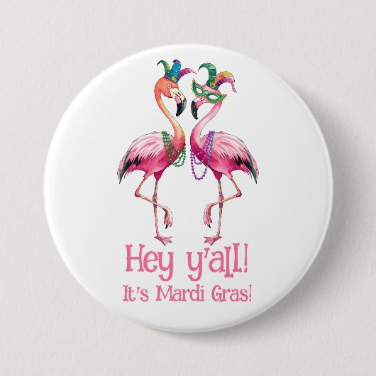 Grappige Flamingo's Mardi Gras Feest Ronde Button 7,6 Cm (Voorkant)