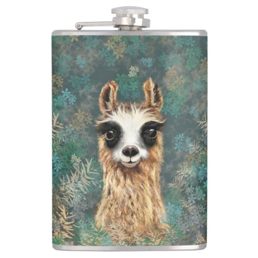 Grappige Flask met Curious Llama Heupfles (Voorkant)