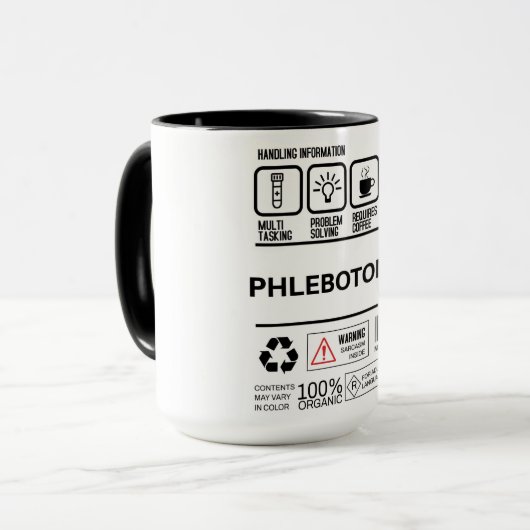 Grappige flebotomist Handling Informatie Mok (Voorkant links)