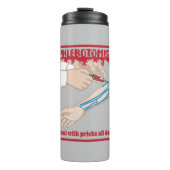 Grappige flebotomist Ik Omga met prikken Thermosbeker (Voorkant)