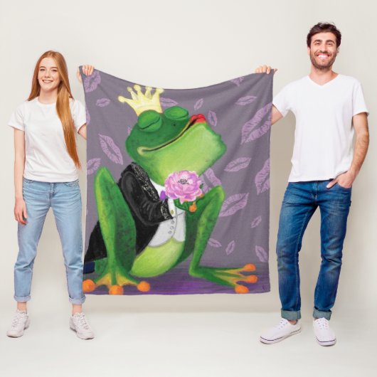 Grappige Fleece Deken met Kikker Prins - Kiss (In situ)
