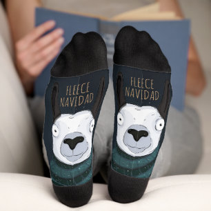 Grappige “Fleece Navidad” Lama met Strepen op Blau Sokken