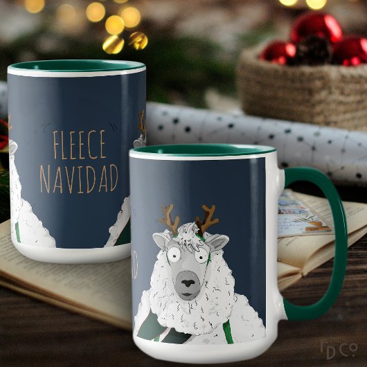 Grappige 'Fleece Navidad' Schaap Cartoon Blauw Gri Mok