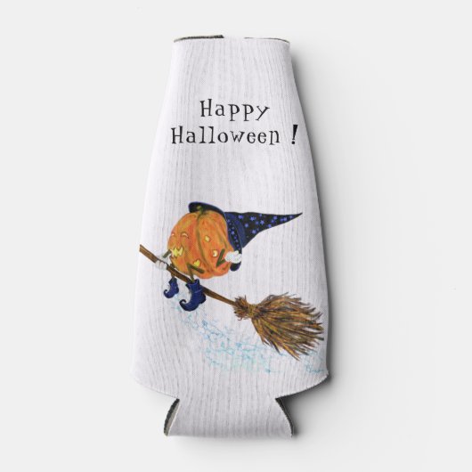 Grappige fles koeler halloween heks pompoen vliege (Voorkant)