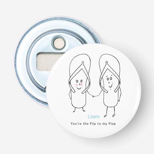 Grappige flesopener, leuk stel, teenslippers button flesopener (Voorkant)