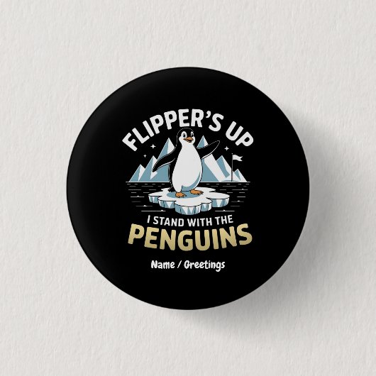 Grappige flippers omhoog, sta met de pinguïns vet ronde button 3,2 cm (Voorkant)