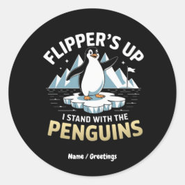 Grappige flippers omhoog, sta met de pinguïns vet ronde sticker
