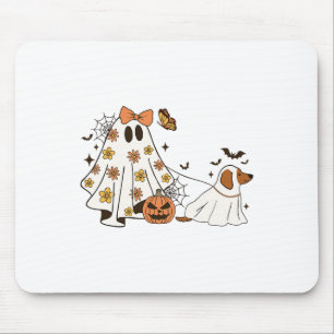 Grappige Floral Ghost Walking Dog Halloween Ghost  Muismat
