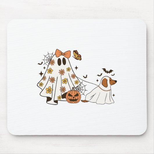 Grappige Floral Ghost Walking Dog Halloween Ghost Muismat (Voorkant)