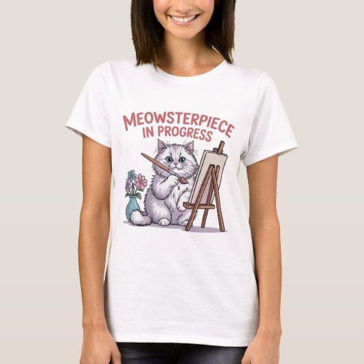 Grappige Fluffy Kat Kunstenaar Schilderes Kat Moed T-shirt (Voorkant)