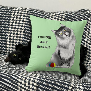 Grappige Fluffy Maine Coon Kat Groene Humor Kussen