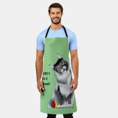 Grappige Fluffy Maine Coon Kat Groene Humor Schort (Gedragen)