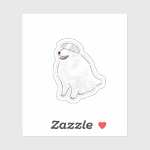 Grappige Fluffy Witte Hond met Kom Hoed Sticker