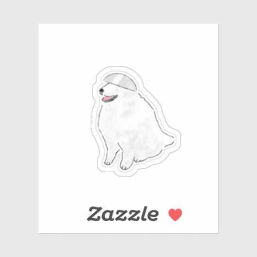 Grappige Fluffy Witte Hond met Kom Hoed Sticker (Vel)