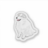 Grappige Fluffy Witte Hond met Kom Hoed Sticker (Voorkant)