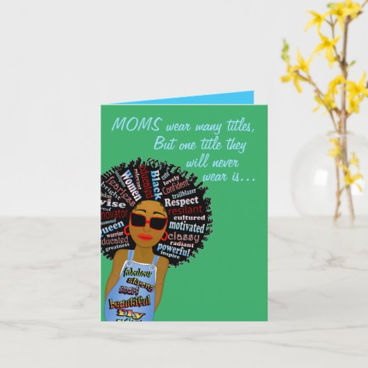 Grappige Fly Word Art Afro-Amerikaanse Moederdag Kaart (Gele Bloem)