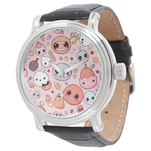 Grappige Foodie monsters gezichten Horloge (Gekanteld)