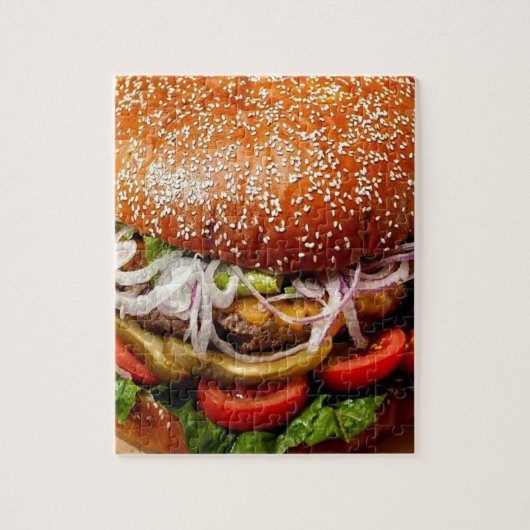 Grappige foodie nieuwigheid cheeseburger hamburger legpuzzel (Verticaal)