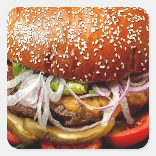 Grappige foodie nieuwigheid cheeseburger hamburger vierkante sticker (Voorkant)