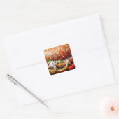 Grappige foodie nieuwigheid cheeseburger hamburger vierkante sticker (Envelop)