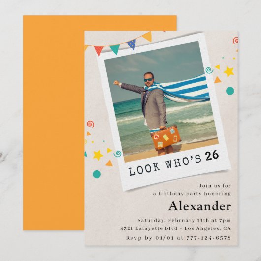Grappige foto 26e verjaardag uitnodigingen Mannen (Voorkant / Achterkant)