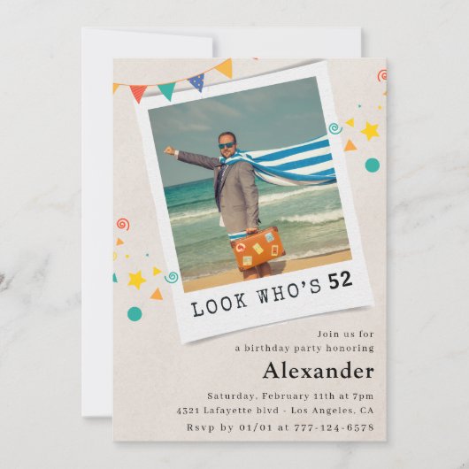 Grappige foto 52e verjaardag uitnodigingen Mannen (Voorkant)