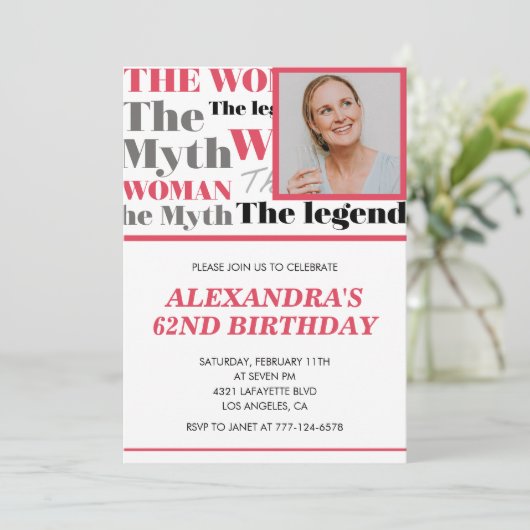Grappige foto 62e verjaardag uitnodiging Contempor (Staand voorkant)